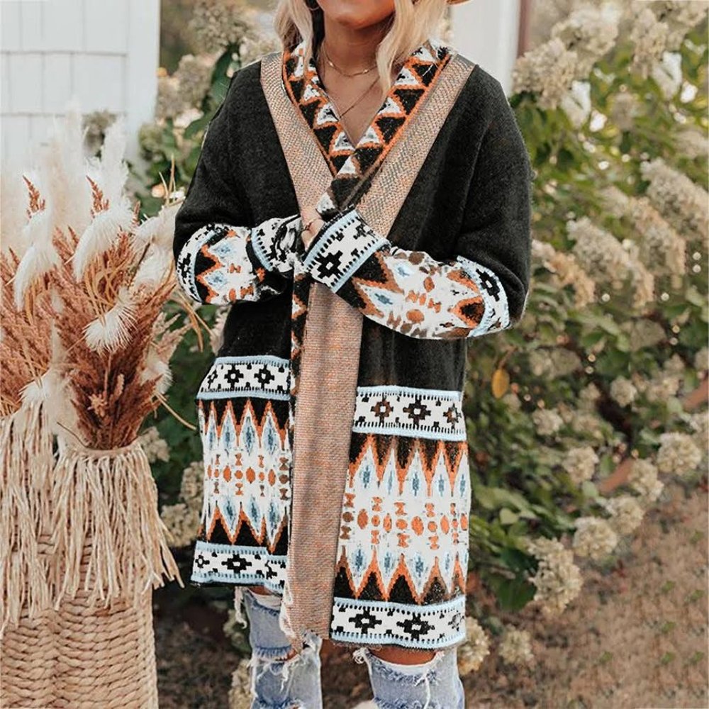 Boutique Aztec Print Long Cardigan XL with Pockets NWOT